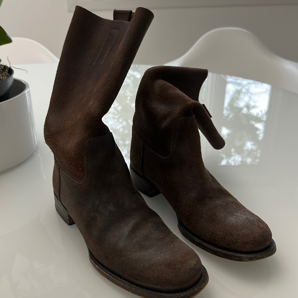 Distressed brown hard suede Prada boot